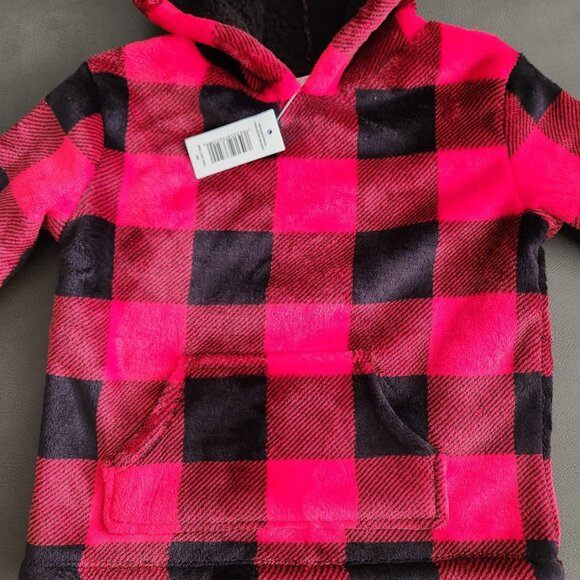 New Size 18M Sherpa Hoodie Sweatshirt sweater plaid 18 months Red Black Toddler - Picture 2 of 9